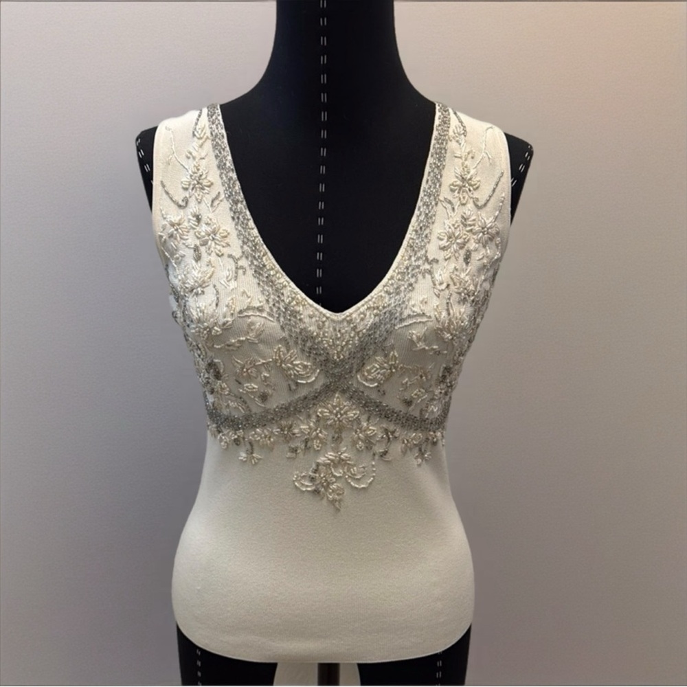 Radzoli Cream and Silver Embellished Top